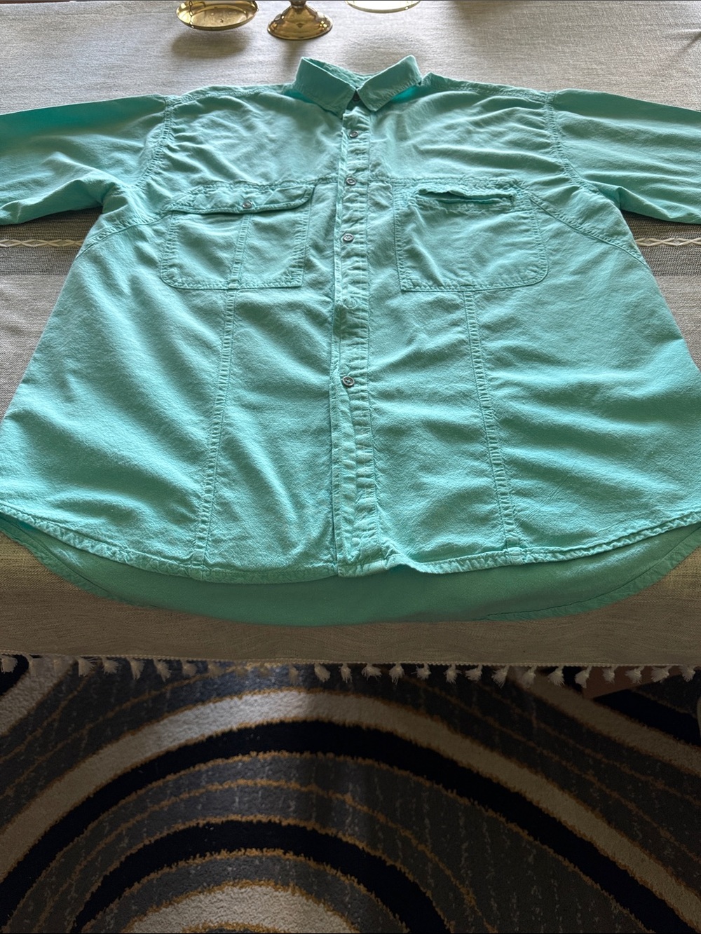 Casual Mint Green Button-Down Shirt for Men